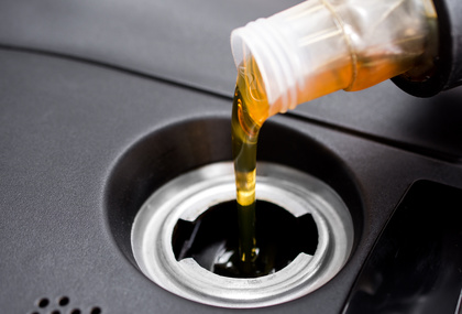 Motor oil, car engine close up